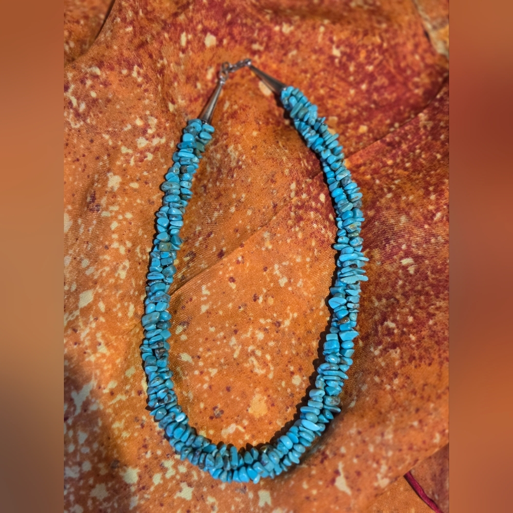 Vintage Navajo Triple Strand Turquoise Beaded Necklace